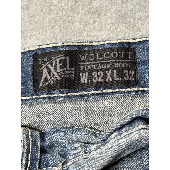 T.K. Axel Jeans Mens W32 L32 Wolcott Boot Cut Distressed Ripped Blue Denim - Picture 2 of 16